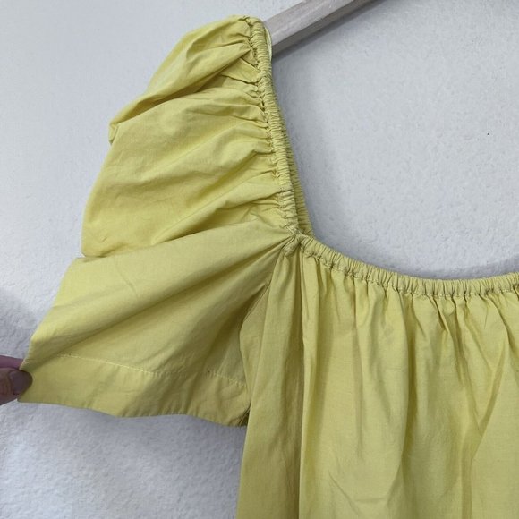 Zara Mini Dress size Medium Mustard Yellow Off The Shoulder Puff Sleeve - Picture 5 of 8